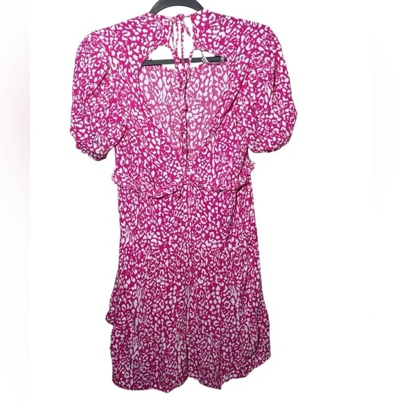 Zara Pink Leopard Print Cut Out Puff Sleeve Mini Dress M - Picture 3 of 14